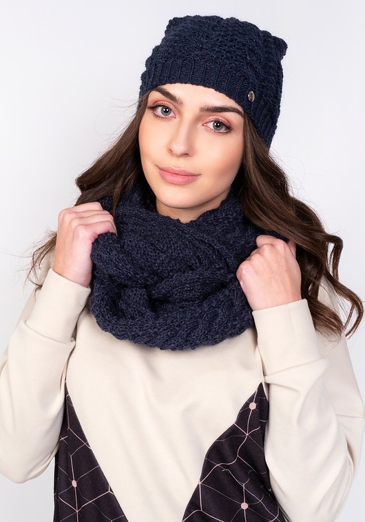 szale damskie Ciepły i stylowy komplet czapka + szalik, jeans