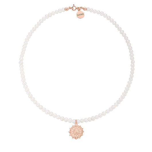 złote naszyjniki Naszyjnik z pereł naturalnych ze słońcem z różowego złota