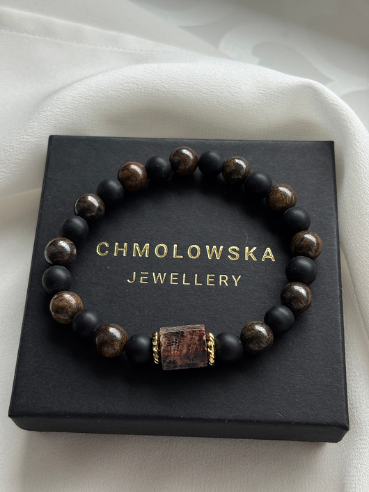 biżuteria męska Bransoletka męska Bronzyt i Agat Unikat