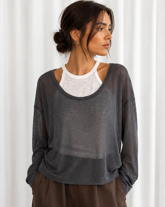 bluzki z długim rękawem damskie Long layered grey