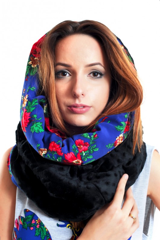 Komin Flower Black&Blue z ocieplaczem  polaquito
