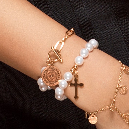 bransoletki złote Bransoletka łańcuch perły Half Pearl Chain