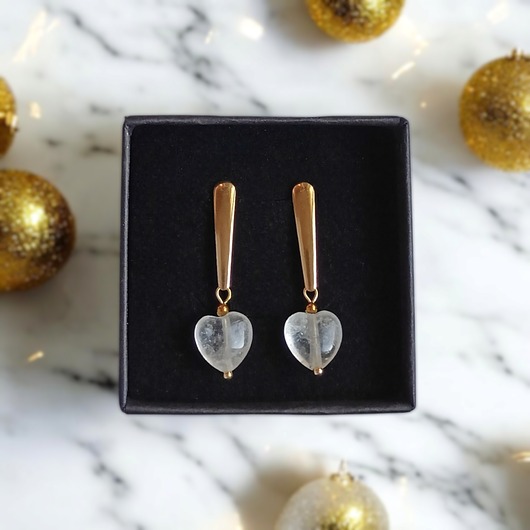 kolczyki z kamieniami Kolczyki serduszka : kryształ górski : ozdobne sztyfty