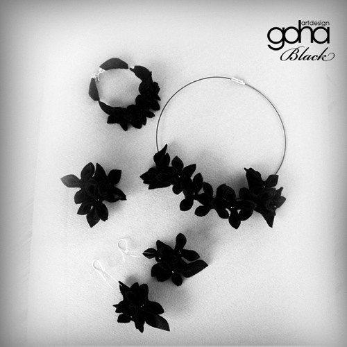 Black - komplet - Biżuteria Autorska FlowerFelt Design
