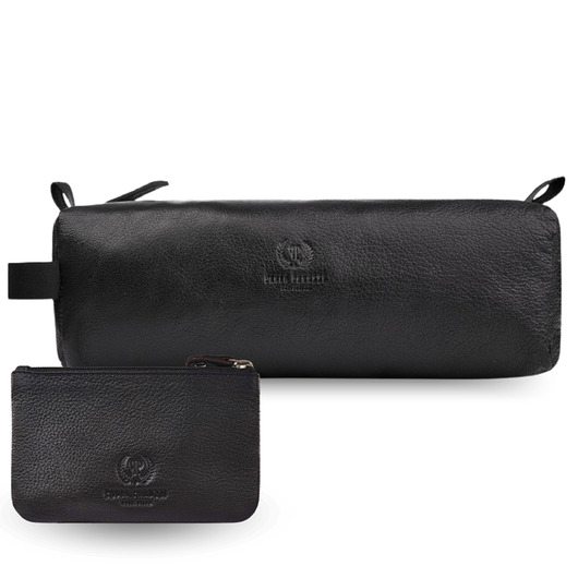 kosmetyczki Kosmetyczka SKÓRZANA CZARNA I ETUI NA KLUCZE ZE SKÓRY NATURALNEJ ZESTAW ZUP-1