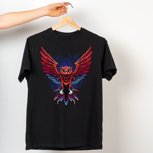 t-shirty męskie Koszulka  czarna z nadrukiem Latająca sowa