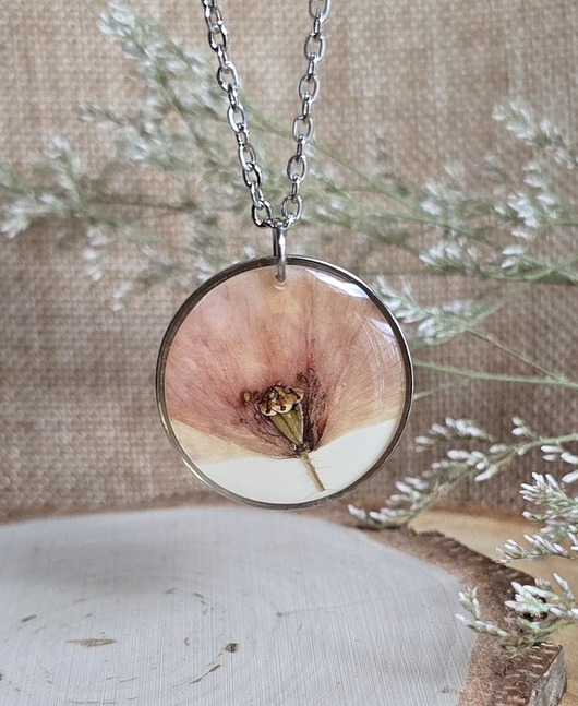 wisiory Zawieszka z prawdziwym makiem mak srebrna