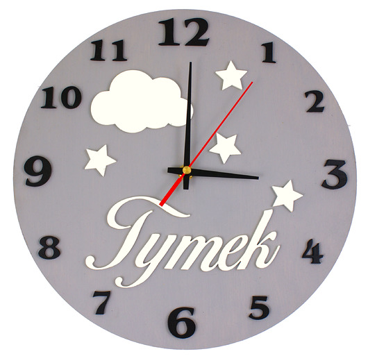 Dziecięcy zegar ścienny z imieniem i chmurkami BAM DESIGN