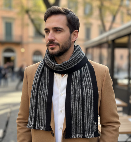 tuby i kominy Szalik Męski Czarny Szal Wełna