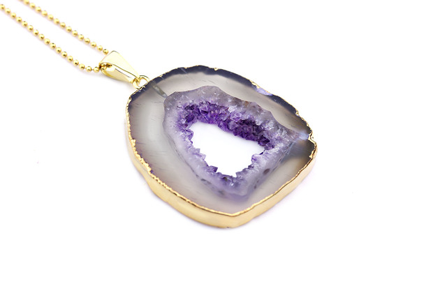 Colare Plaster Ametystu złoto Brazi Druse Jewelry
