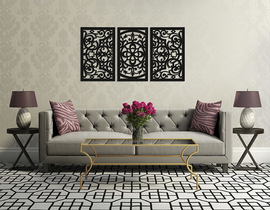 inne DEKORACYJNY TRYPTYK AŻUROWY, FLORELLE, DEKORACJA ŚCIENNA 3D,  ORNAMENT, 80 x 