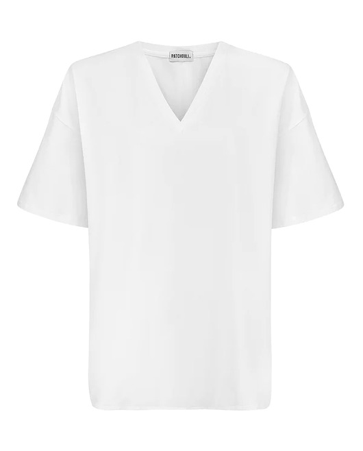 t-shirt damskie Biały t-shirt vneck bawełniany cheer oversize