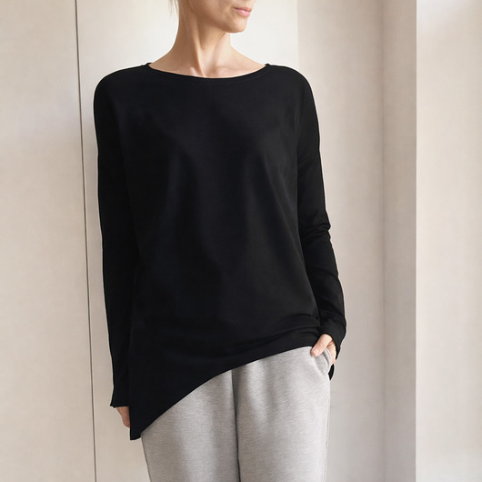 t-shirt damskie Wąski rękaw bluzka Czarna