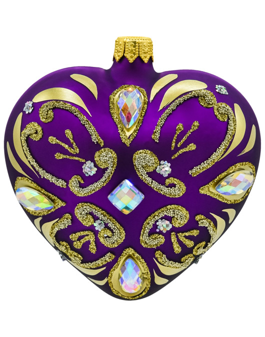 ozdoby choinkowe Bombka choinkowa: Serce ze złotymi zdobieniami i kryształami: purpurowe