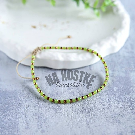 bransoletki na sznurku Limonka/złoto na kostkę, bransoletka na nogę