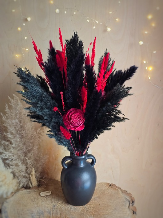 dodatki - różne Czarno-czerwony bukiet do wazonu - gotycka dekoracja z suszonych kwiatów
