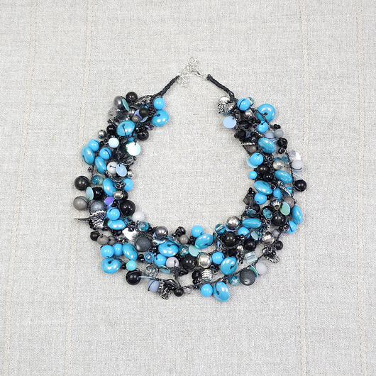 kolie 6934 Naszyjnik, kolia - niebieski, szary, czarny naszyjnik