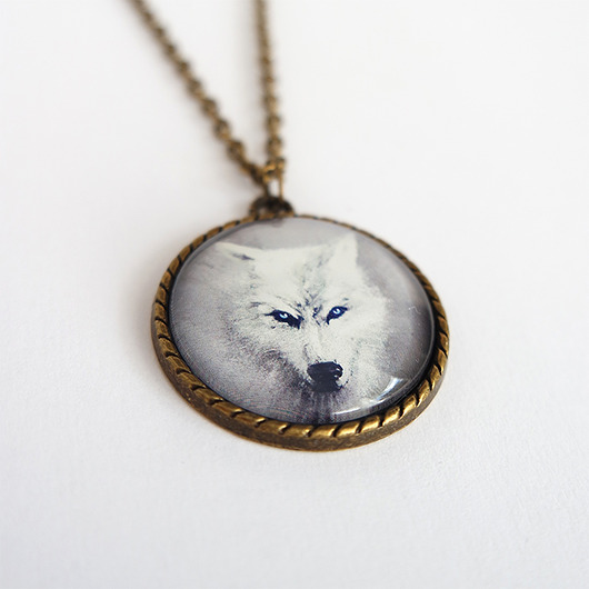 wisiory Medalion, naszyjnik - Biały wilk - antyczny brąz