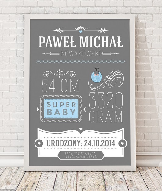 obrazy i plakaty do pokoju dziecięcego Obrazek A3 - Metryczka