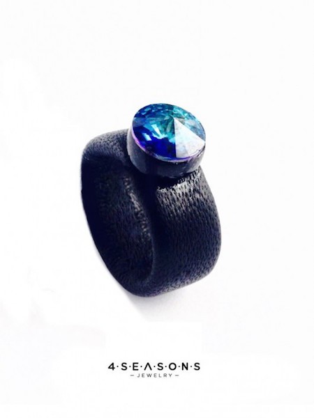 Pierścionek skórzany z kryształem niebieskim 4 Seasons Jewelry