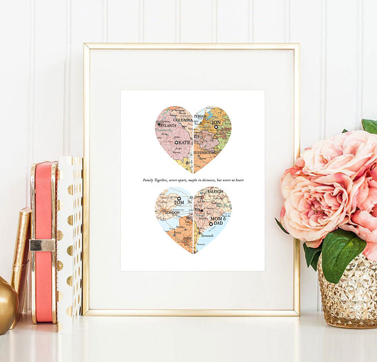 plakaty Plakat Personalizowana mapa serca 4 lokalizacje RODZINA