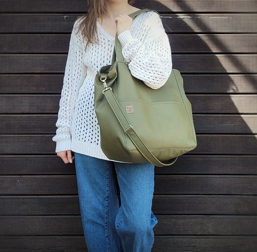 torby na ramię Lazy bag Pocket  torba zielona ekoskóra oversize