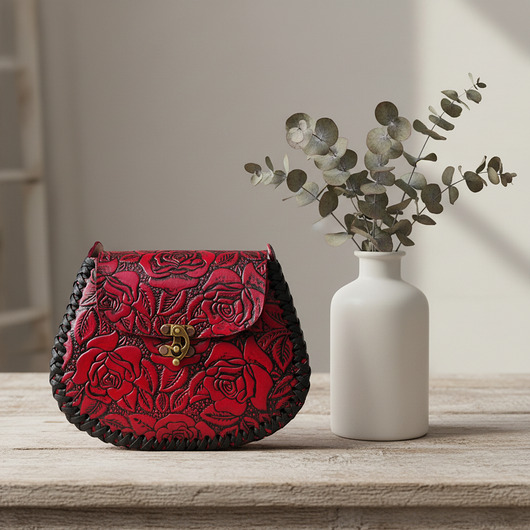 torby na ramię Torebka skórzana ręcznie robiona Flores Ciemnoróżowa