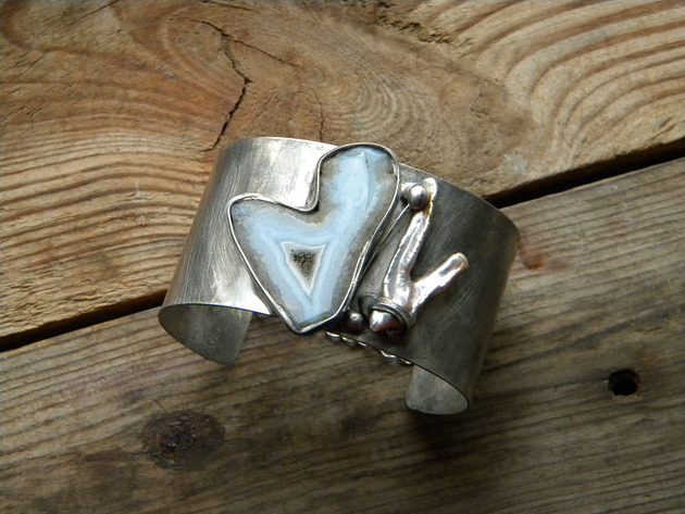bransoletki wire wrapping Chalcedon / perła   - BRANSOLETA MANKIET - CUFF