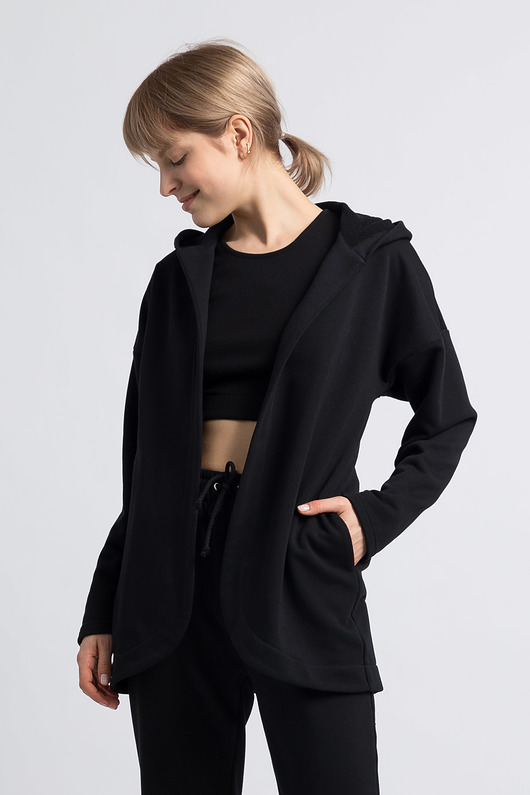 bluza z kapturem damska Bluza bez zapięcia z kapturem-czarny(LA-058)