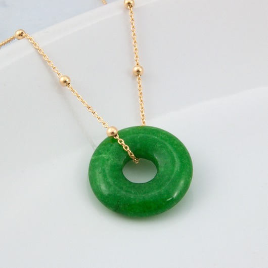 srebrne naszyjniki Naszyjnik pozłacany jadeit zielony donut 18 mm, prezent urodzinowy dla siostry