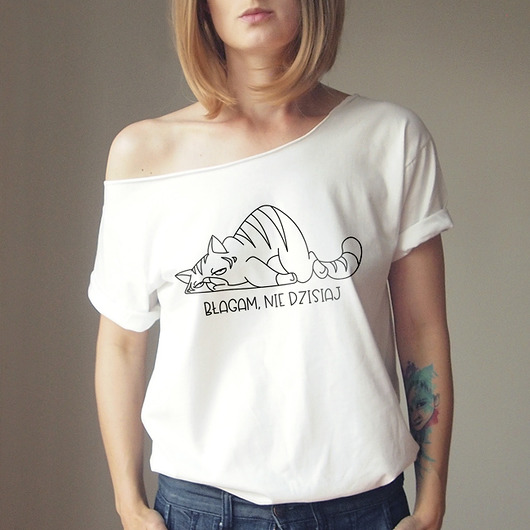 t-shirt damskie Błagam nie dzisiaj Oversize Biały