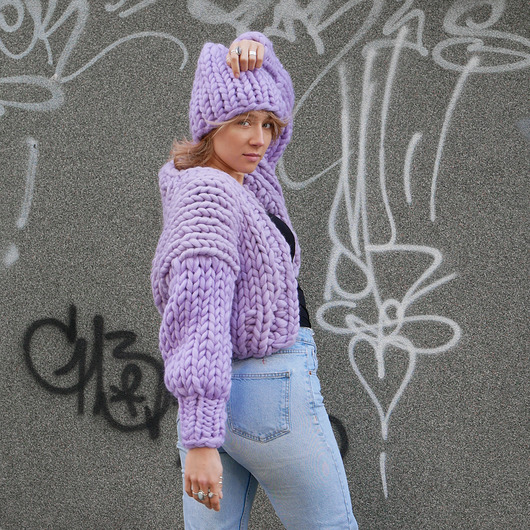 kardigany damskie MERINO Kolorowy krótki sweter kardigan chunky