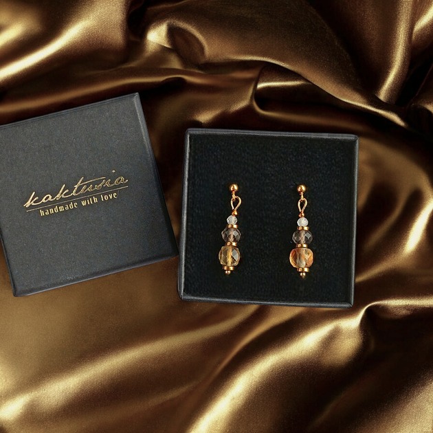 kolczyki z kamieniami Kolczyki DOBROBYT - cytryn, kwarc dymny, kryształ górski - delikatne