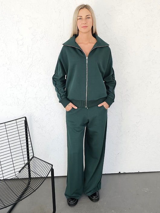 komplety damskie Gaia rozpinany komplet z lamówkami butelkowy zielony