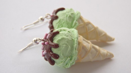 kolczyki z modeliny fimo pistacjowe lody Piecuchowo