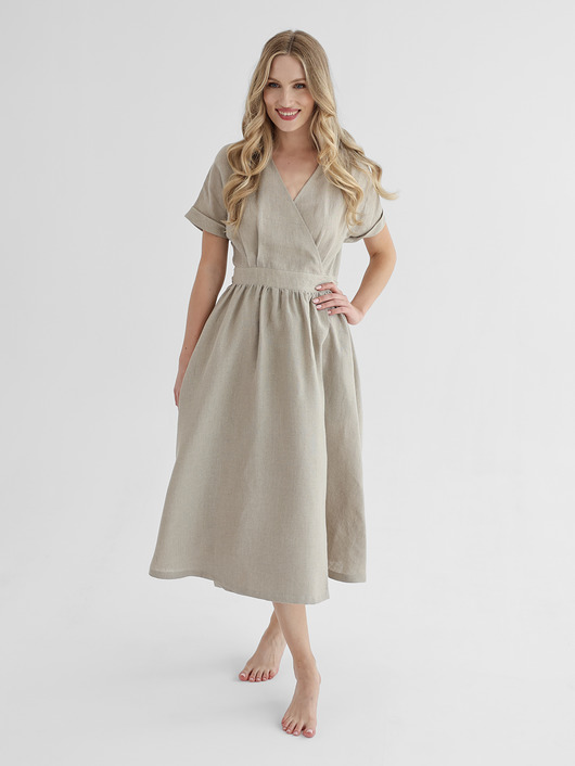 sukienki midi damskie Lniana Sukienka JASMINE NATURAL