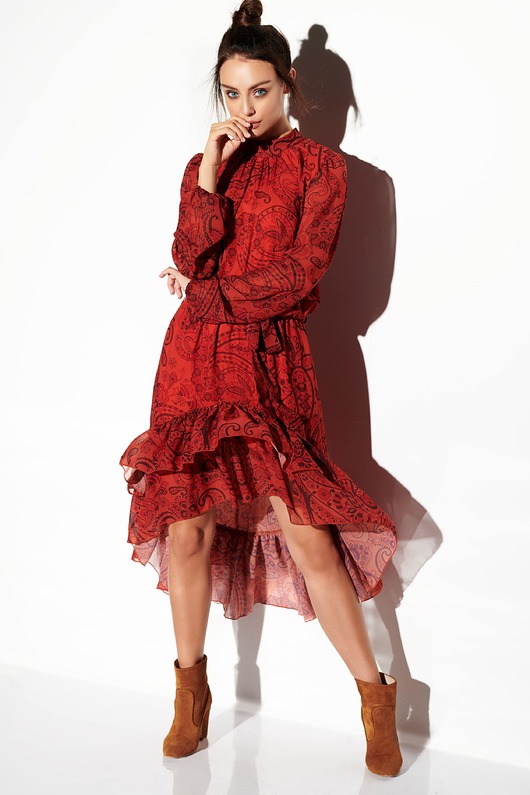 sukienki maxi damskie Sukienka z krótszym przodem LG504 - druk 1 