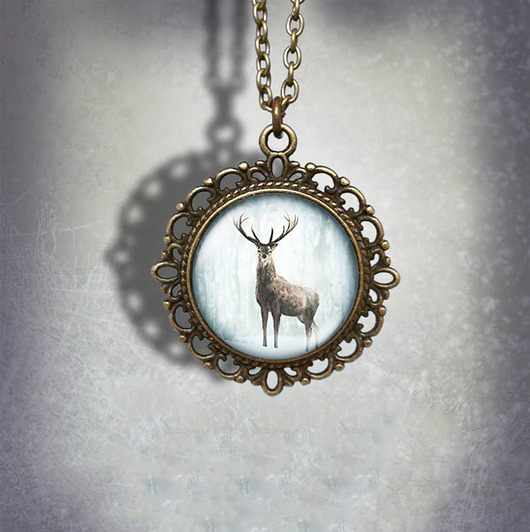 wisiory Medalion - Jeleń 3 - romantyczny, brąz