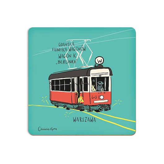 Podkładka pod kubek Warszawa Tramwaj "Berlinka" Gliniana Kura