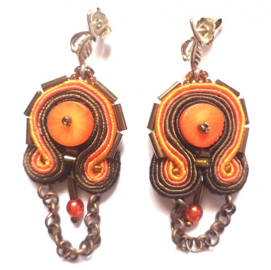 Kolczyki sutaszowe Orange&Brown II, srebro EDYTA TOBIASZ