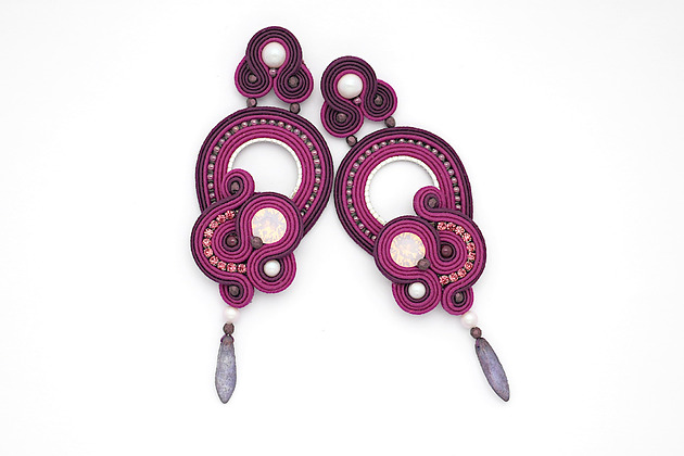 kolczyki soutache Eleganckie kolczyki w kolorze burgundowym