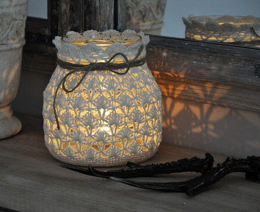 Lampion- świecznik w szydełkowej koronce mamuta
