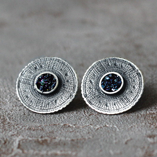 kolczyki wire wrapping Srebrne wkrętki azteckie słońce