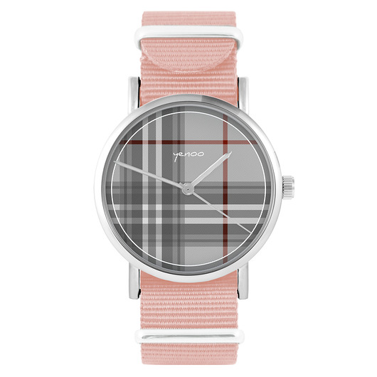 zegarki damskie Zegarek - Szkocka krata - brzoskwiniowy róż