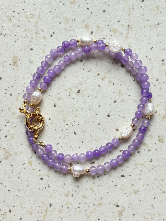 złote naszyjniki Naszyjnik Fioletowy Jadeit i Perły