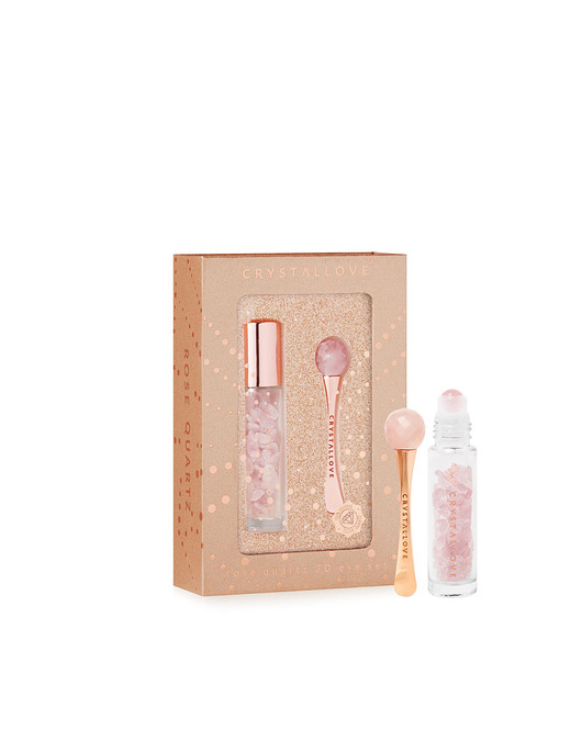 akcesoria dla niej CRYSTALLOVE Rose quartz 3D eye set - masażer pod oczy i roll-on - limited edi