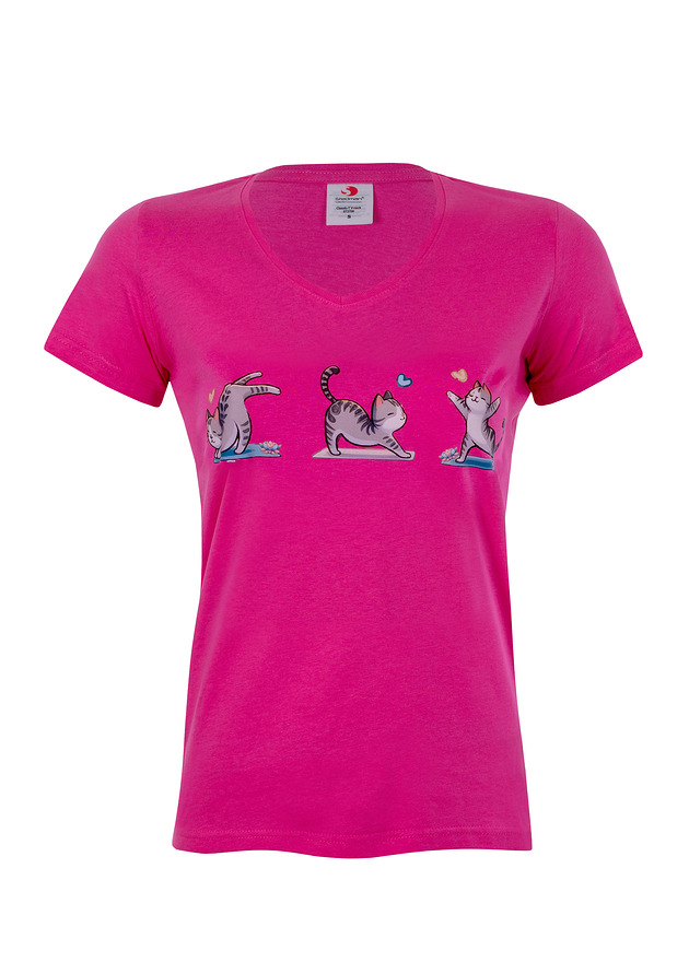 t-shirt damskie Bluzka t-shirt jogowe kotki różowe