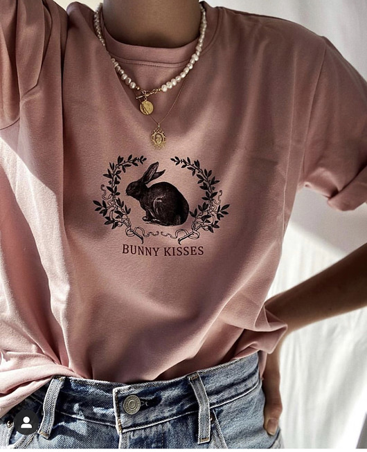 t-shirt damskie T-SHIRT bawełniany  różowy  BUNNY KISSES