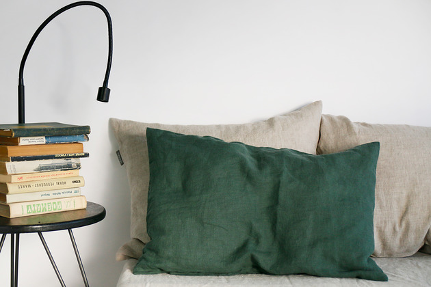 poduszki gładkie Lniana poszewka na poduszkę / ciemna zieleń