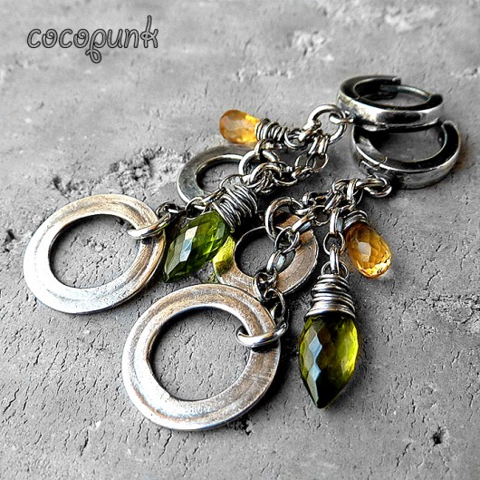 Srebro, wezuwianit, cytryn- koczyki. Cocopunk